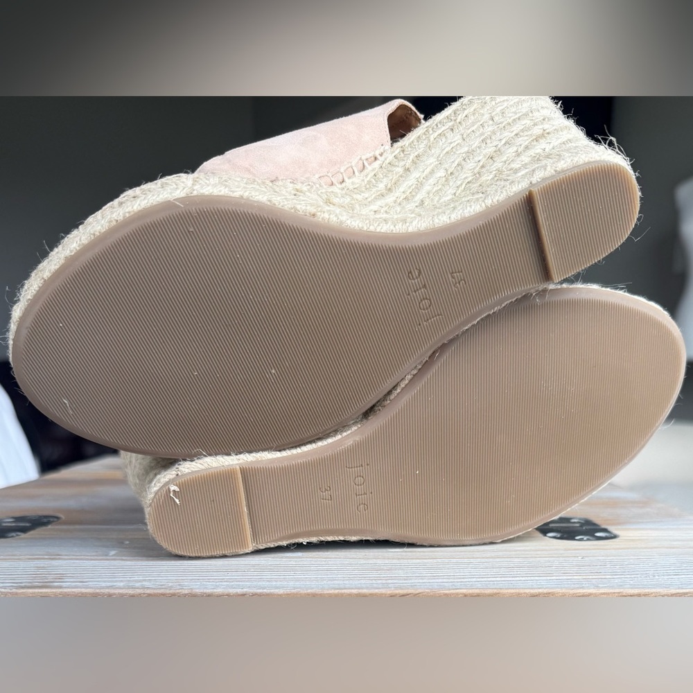 Joie SIZE 37 Nude Pink Suede Women's Slingback Espadrille Platform Wedge Sandals - Picture 9 of 12